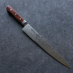 Seisuke Mokusei ZA-18 Mirrored Finish Damascus Sujihiki  240mm Brown Pakka wood Handle - Japannywholesale