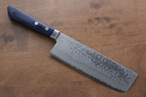 Kunihira Sairyu VG10 Damascus Nakiri  165mm Blue Pakka wood Handle - Japannywholesale