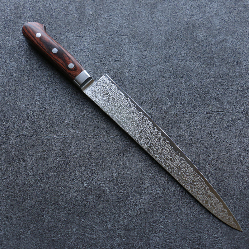 Seisuke Mokusei ZA-18 Mirrored Finish Damascus Sujihiki  240mm Brown Pakka wood Handle - Japannywholesale