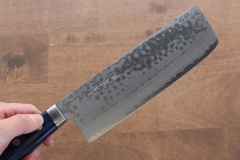 Kunihira Sairyu VG10 Damascus Nakiri  165mm Blue Pakka wood Handle - Japannywholesale