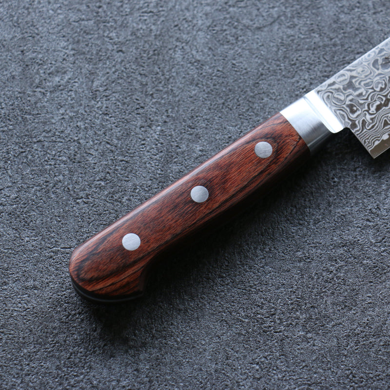 Seisuke Mokusei ZA-18 Mirrored Finish Damascus Sujihiki  240mm Brown Pakka wood Handle - Japannywholesale