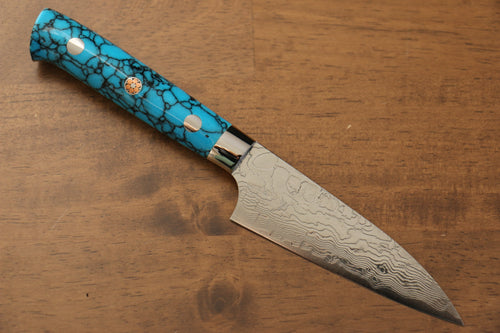 Takeshi Saji R2 Diamond Finish Damascus TCA Japanese Chef's Bunka Knife  180mm with Blue Turquoise Handle