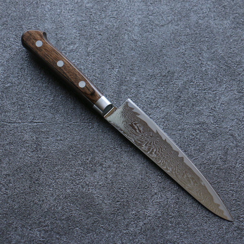 Seisuke Nami AUS10 Mirrored Finish Damascus Petty-Utility  135mm Brown Pakka wood Handle - Japannywholesale