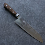 Seisuke Nami AUS10 Mirrored Finish Damascus Santoku  180mm Brown Pakka wood Handle - Japannywholesale