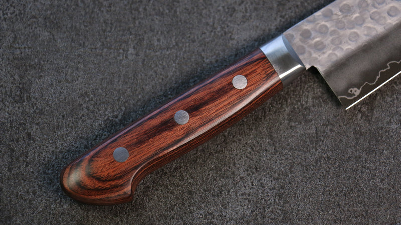 Seisuke Swedish Steel-stn Hammered Santoku  165mm Mahogany Handle - Japannywholesale