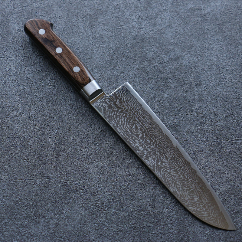 Seisuke Nami AUS10 Mirrored Finish Damascus Santoku  180mm Brown Pakka wood Handle - Japannywholesale