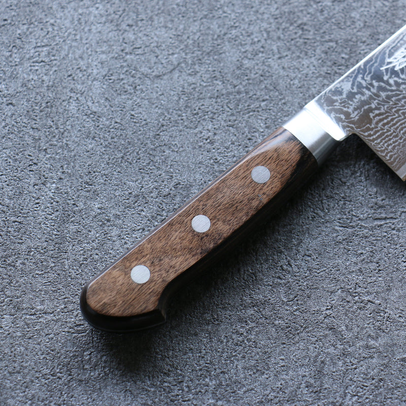 Seisuke Nami AUS10 Mirrored Finish Damascus Santoku  180mm Brown Pakka wood Handle - Japannywholesale