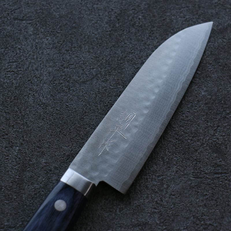 Kunihira Kokuryu VG10 Hammered Small Santoku  130mm Blue Pakka wood Handle - Japannywholesale