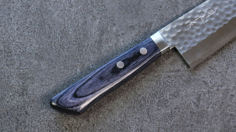 Kunihira VG1 Hammered Santoku  170mm Navy blue Pakka wood Handle - Japannywholesale