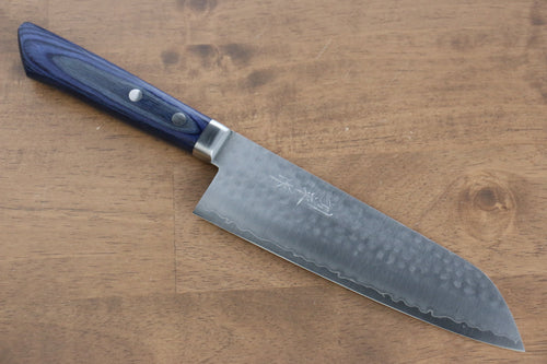 Kunihira VG1 Hammered Santoku  170mm Blue Pakka wood Handle - Japannywholesale