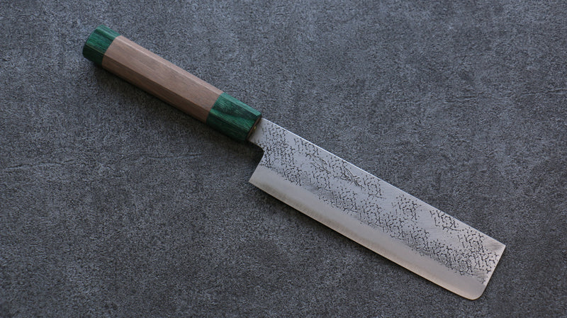 Seisuke Blue Super Hammered Nakiri  165mm Walnut(With Double Green Pakka wood) Handle - Japannywholesale