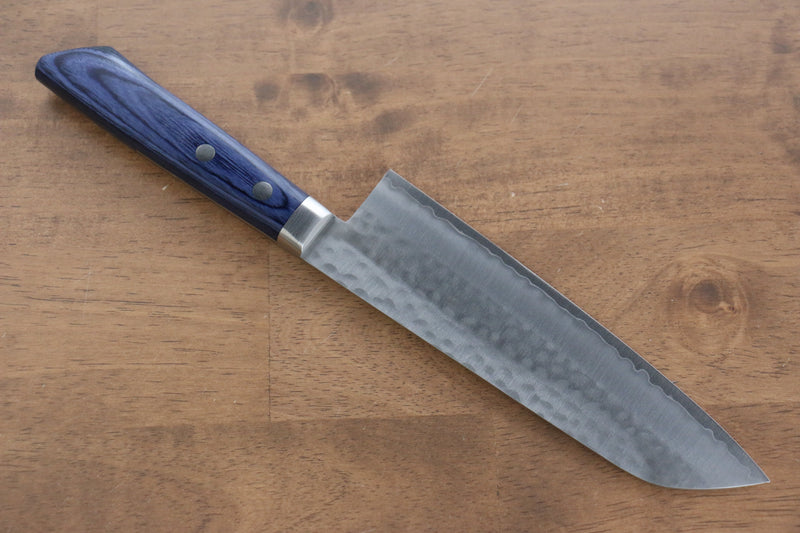 Kunihira VG1 Hammered Santoku  170mm Blue Pakka wood Handle - Japannywholesale