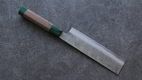 Seisuke Blue Super Hammered Nakiri  165mm Walnut(With Double Green Pakka wood) Handle - Japannywholesale