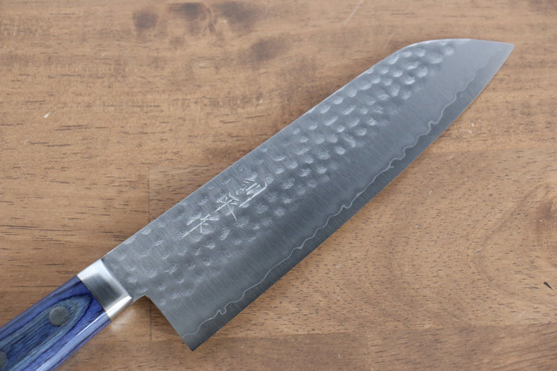 Kunihira VG1 Hammered Santoku  170mm Blue Pakka wood Handle - Japannywholesale