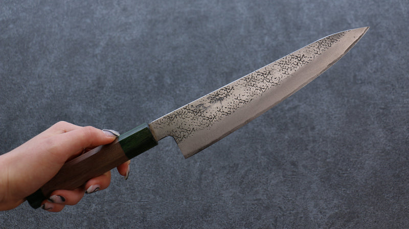 Seisuke Blue Super Hammered Gyuto  210mm Walnut(With Double Green Pakka wood) Handle - Japannywholesale