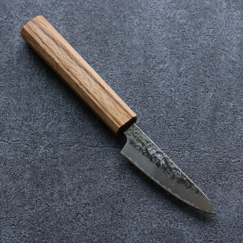 Seisuke Tsukikage AUS10 Migaki Finished Hammered Damascus Petty-Utility  80mm Oak Handle - Japannywholesale