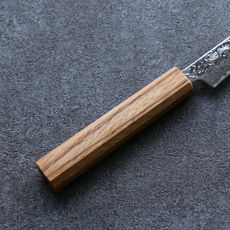 Seisuke Tsukikage AUS10 Migaki Finished Hammered Damascus Petty-Utility  80mm Oak Handle - Japannywholesale