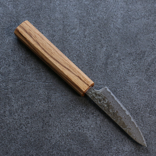 Seisuke Tsukikage AUS10 Migaki Finished Hammered Damascus Petty-Utility  80mm Oak Handle - Japannywholesale