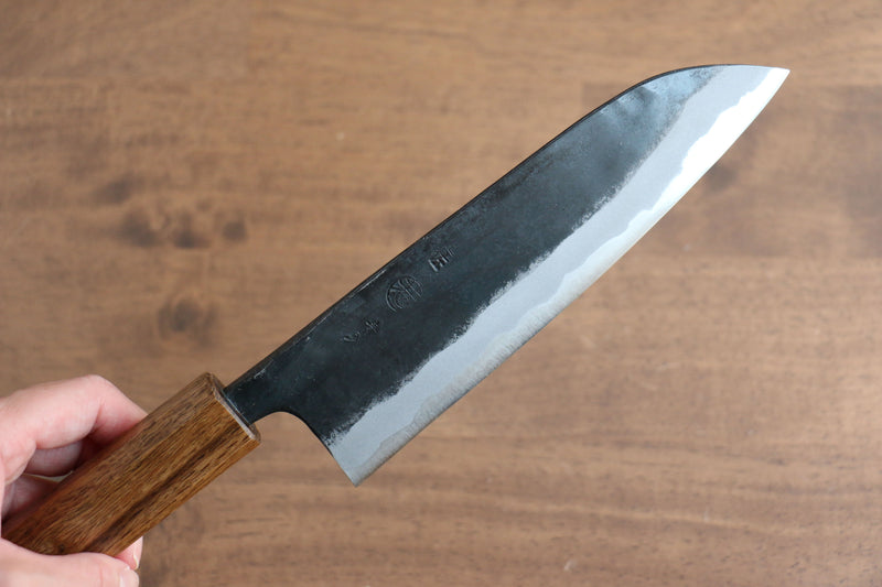 Kyohei  Shindo Blue Steel Black Finished Santoku  170mm Live oak Lacquered Handle - Japannywholesale