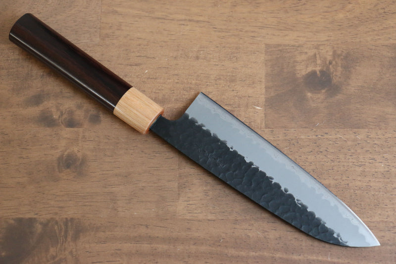 Seisuke Shitan Blue Super Hammered Kurouchi Santoku  170mm Shitan Handle - Japannywholesale