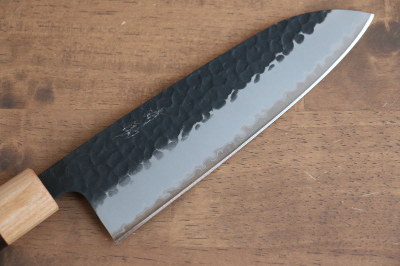 Seisuke Shitan Blue Super Hammered Kurouchi Santoku  170mm Shitan Handle - Japannywholesale