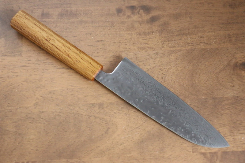 Seisuke Tsukikage AUS10 Migaki Finished Hammered Damascus Santoku  170mm Oak Handle - Japannywholesale