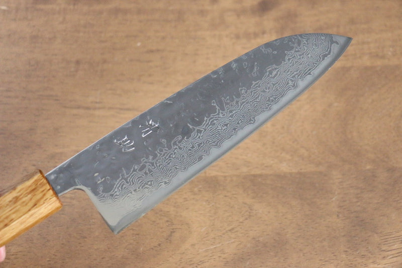 Seisuke Tsukikage AUS10 Migaki Finished Hammered Damascus Santoku  170mm Oak Handle - Japannywholesale