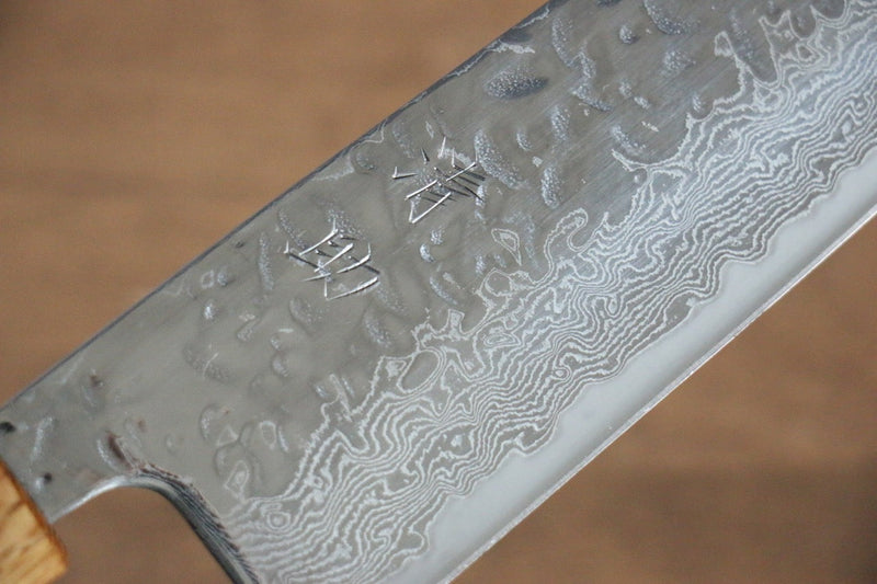 Seisuke Tsukikage AUS10 Migaki Finished Hammered Damascus Santoku  170mm Oak Handle - Japannywholesale