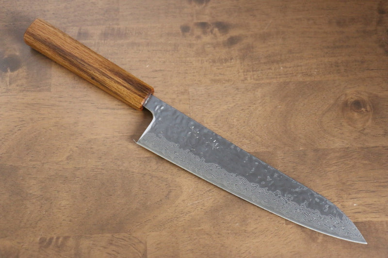 Seisuke Tsukikage AUS10 Migaki Finished Hammered Damascus Gyuto  210mm Oak Handle - Japannywholesale