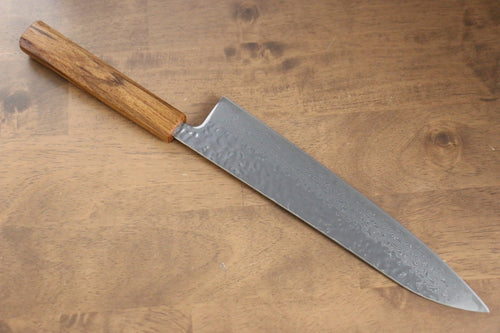 Seisuke Tsukikage AUS10 Migaki Finished Hammered Damascus Gyuto  240mm Oak Handle - Japannywholesale