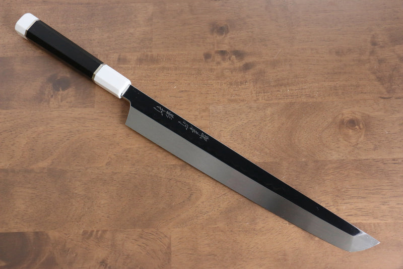 Sakai Takayuki Kageuchi Water Quenching Honyaki White Steel No.2 Mirrored Finish Sakimaru Yanagiba  300mm Ebony with Double Water Buffalo Ring Handle with Sheath - Japannywholesale