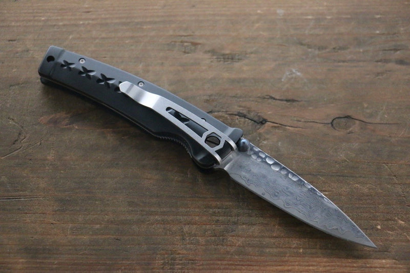 MCUSTA Fusion Stainless Steel Damascus Pocket Knife 85mm Aluminium (Black) Handle - Japannywholesale