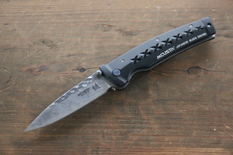 MCUSTA Fusion Stainless Steel Damascus Pocket Knife 85mm Aluminium (Black) Handle - Japannywholesale
