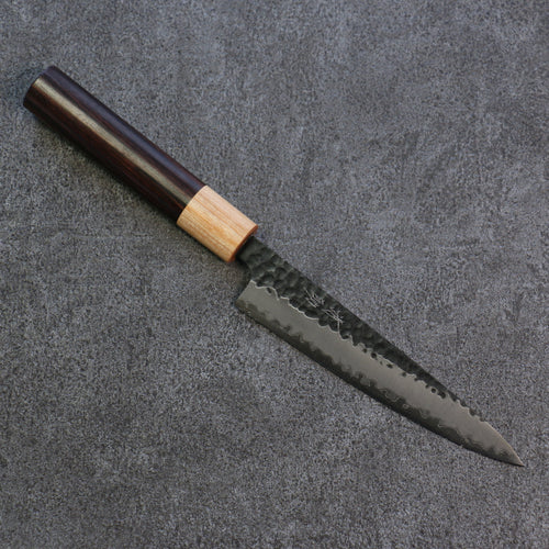 Seisuke Shitan Blue Super Hammered Kurouchi Petty-Utility  135mm Shitan Handle - Japannywholesale