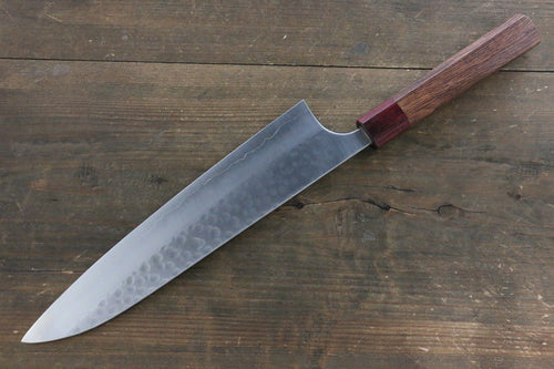 Yoshimi Kato Silver Steel No.3 Hammered Gyuto Japanese Chef Knife 240mm with Red Honduras Handle - Japannywholesale