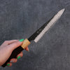 Seisuke Shitan Blue Super Hammered Kurouchi Petty-Utility  135mm Shitan Handle - Japannywholesale