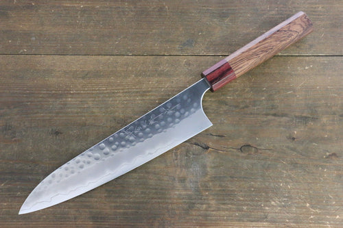Yoshimi Kato Silver Steel No.3 Hammered Gyuto Japanese Chef Knife 210mm with Red Honduras Handle - Japannywholesale