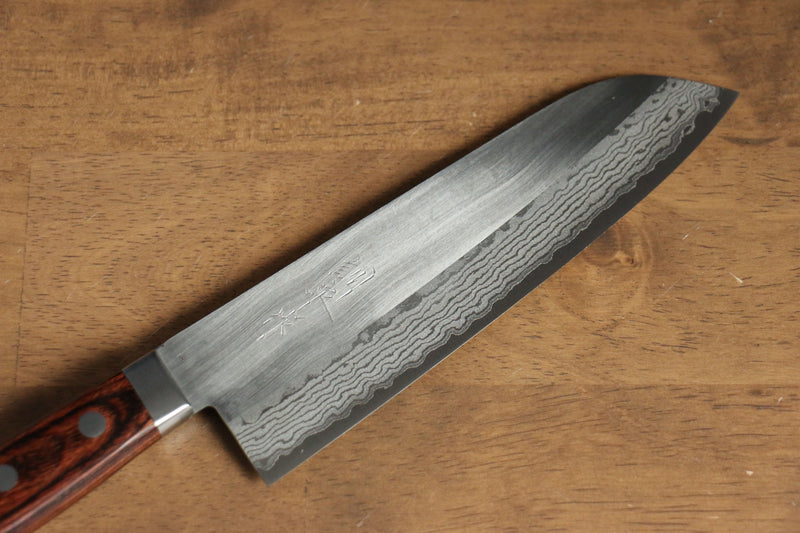 Kunihira Sairyu VG10 Migaki Finished Damascus Santoku  170mm Mahogany Handle - Japannywholesale