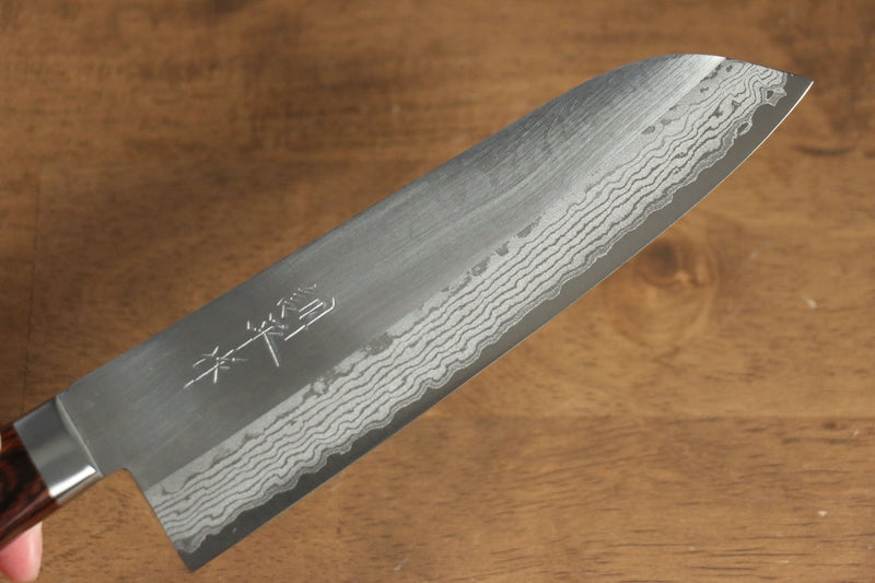 Kunihira Sairyu VG10 Migaki Finished Damascus Santoku  170mm Mahogany Handle - Japannywholesale