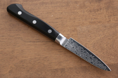 Seisuke AUS10 45 Layer Mirrored Finish Damascus Petty-Utility  80mm Black Pakka wood Handle - Japannywholesale