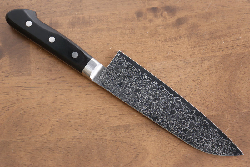 Seisuke AUS10 45 Layer Mirrored Finish Damascus Santoku  170mm Black Pakka wood Handle - Japannywholesale