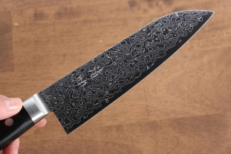 Seisuke AUS10 45 Layer Mirrored Finish Damascus Santoku  170mm Black Pakka wood Handle - Japannywholesale