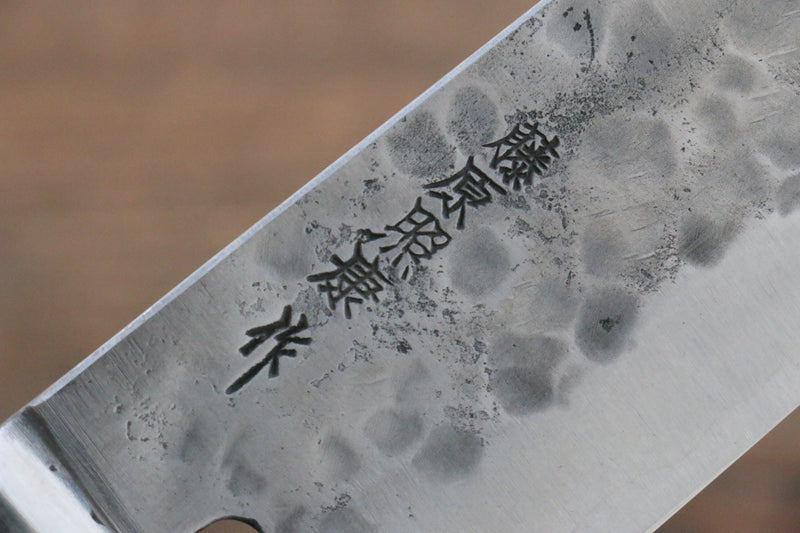 Fujiwara Teruyasu Fujiwara Teruyasu Maboroshi White Steel No.1 Nashiji Hammered Santoku  180mm with Black Pakka wood Handle - Japannywholesale