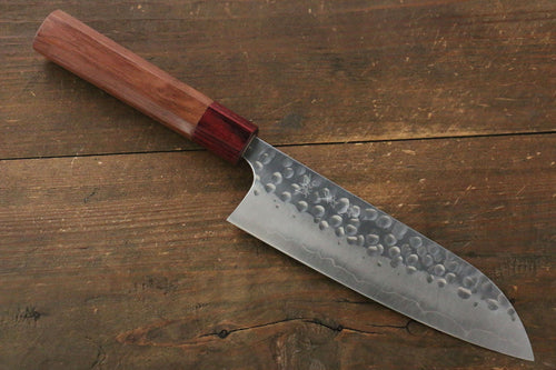 Yoshimi Kato Silver Steel No.3 Hammered Santoku Japanese Chef Knife 165mm with Red Honduras Handle - Japannywholesale