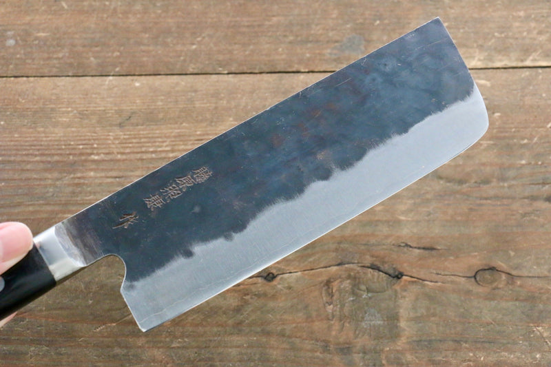 Fujiwara Teruyasu Fujiwara Teruyasu Denka Blue Super Black Finished Nakiri  165mm with Black Pakka wood Handle - Japannywholesale