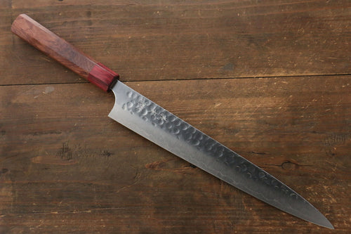 Yoshimi Kato Silver Steel No.3 Hammered Sujihiki Japanese Chef Knife 270mm with Red Honduras Handle - Japannywholesale