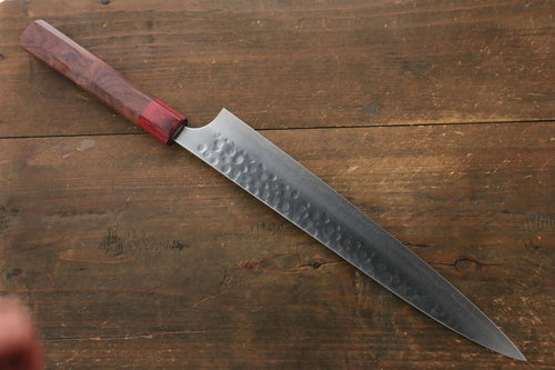 Yoshimi Kato Silver Steel No.3 Hammered Sujihiki Japanese Chef Knife 270mm with Red Honduras Handle - Japannywholesale