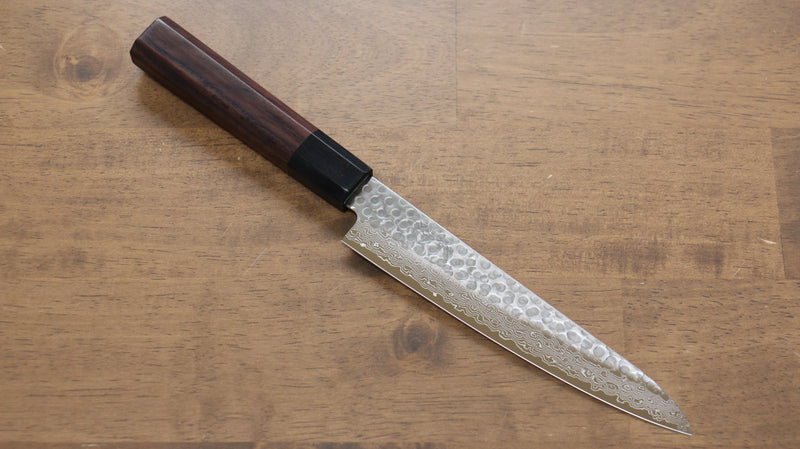 Seisuke AUS10 45 Layer Damascus Petty-Utility  150mm Shitan Handle - Japannywholesale