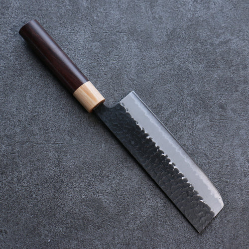 Seisuke Shitan Blue Super Hammered Kurouchi Nakiri  165mm Shitan Handle - Japannywholesale