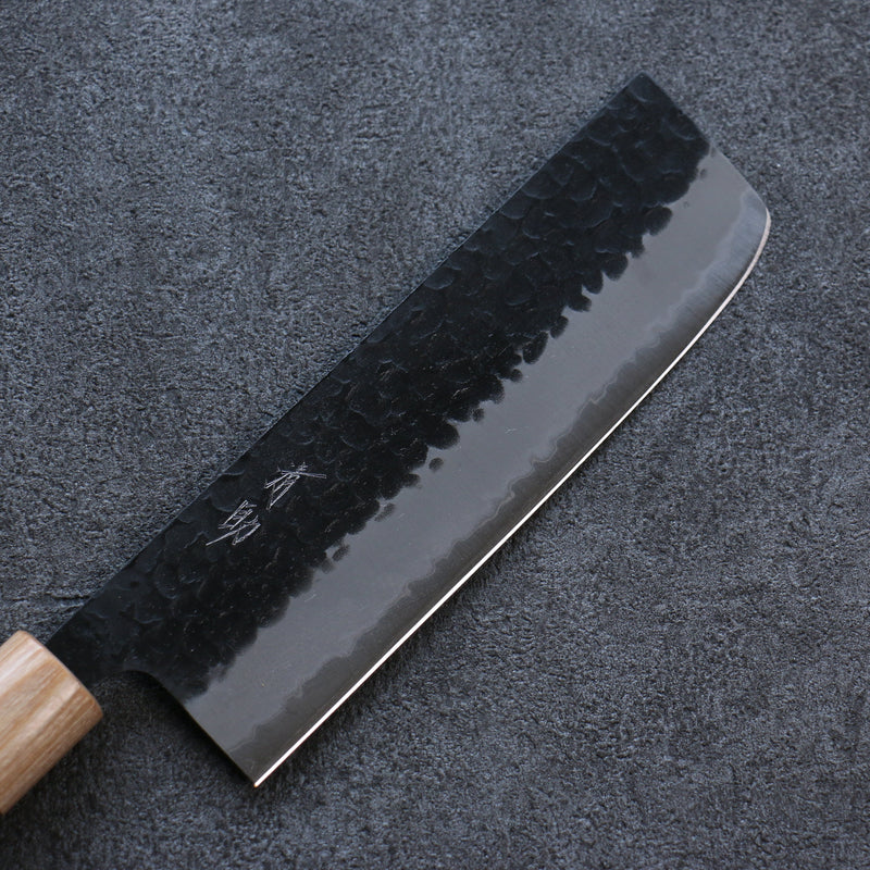 Seisuke Shitan Blue Super Hammered Kurouchi Nakiri  165mm Shitan Handle - Japannywholesale